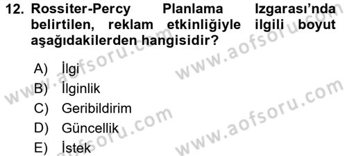 Reklamcılık Dersi 2015 - 2016 Yılı Tek Ders Sınav Soruları 12. Soru