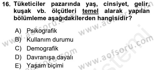 Reklamcılık Dersi 2015 - 2016 Yılı Tek Ders Sınav Soruları 16. Soru