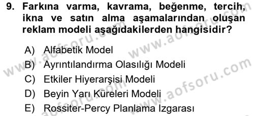 Reklamcılık Dersi 2015 - 2016 Yılı Tek Ders Sınav Soruları 9. Soru