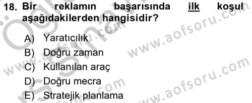 Reklamcılık Dersi 2016 - 2017 Yılı 3 Ders Sınav Soruları 18. Soru