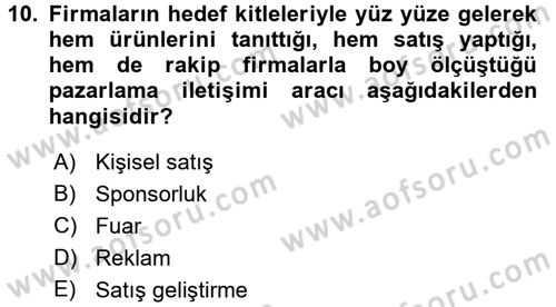 Reklamcılık Dersi Ara Sınavı Deneme Sınav Soruları 10. Soru