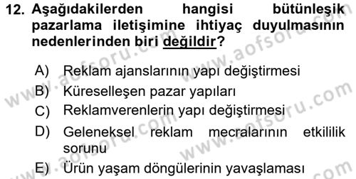 Reklamcılık Dersi Ara Sınavı Deneme Sınav Soruları 12. Soru