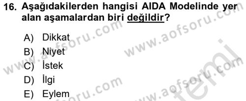 Reklamcılık Dersi Ara Sınavı Deneme Sınav Soruları 16. Soru
