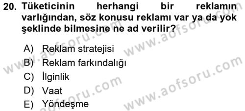 Reklamcılık Dersi Ara Sınavı Deneme Sınav Soruları 20. Soru