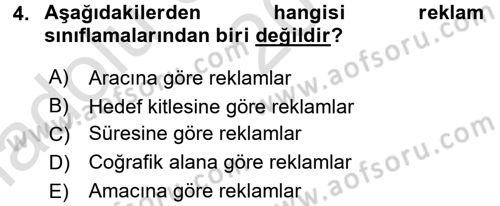 Reklamcılık Dersi 2016 - 2017 Yılı (Vize) Ara Sınav Soruları 4. Soru