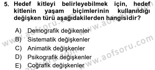 Reklamcılık Dersi Ara Sınavı Deneme Sınav Soruları 5. Soru