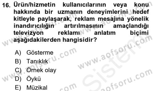 Reklamcılık Dersi 2016 - 2017 Yılı (Final) Dönem Sonu Sınav Soruları 16. Soru