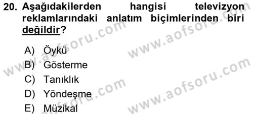 Reklamcılık Dersi 2016 - 2017 Yılı (Final) Dönem Sonu Sınav Soruları 20. Soru