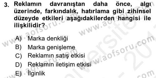 Reklamcılık Dersi 2016 - 2017 Yılı (Final) Dönem Sonu Sınav Soruları 3. Soru