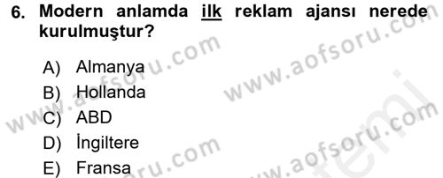 Reklamcılık Dersi 2016 - 2017 Yılı (Final) Dönem Sonu Sınav Soruları 6. Soru