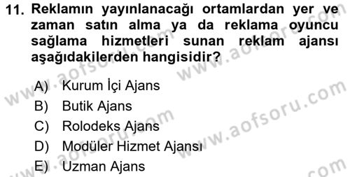 Reklamcılık Dersi 2017 - 2018 Yılı 3 Ders Sınav Soruları 11. Soru