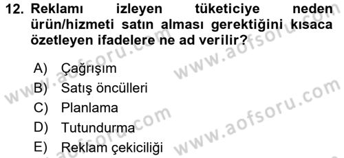 Reklamcılık Dersi 2017 - 2018 Yılı 3 Ders Sınav Soruları 12. Soru