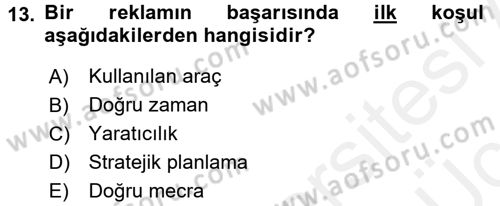 Reklamcılık Dersi 2017 - 2018 Yılı 3 Ders Sınav Soruları 13. Soru