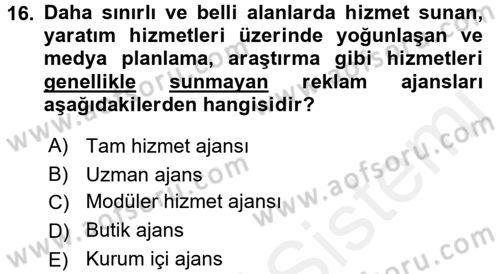 Reklamcılık Dersi 2017 - 2018 Yılı 3 Ders Sınav Soruları 16. Soru