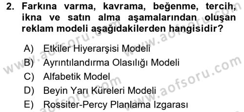 Reklamcılık Dersi 2017 - 2018 Yılı 3 Ders Sınav Soruları 2. Soru