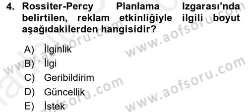Reklamcılık Dersi 2017 - 2018 Yılı 3 Ders Sınav Soruları 4. Soru