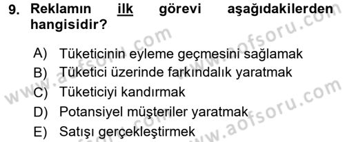 Reklamcılık Dersi 2017 - 2018 Yılı 3 Ders Sınav Soruları 9. Soru