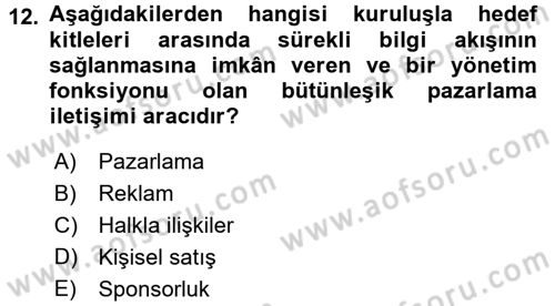 Reklamcılık Dersi Ara Sınavı Deneme Sınav Soruları 12. Soru