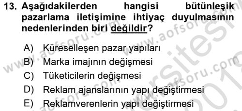 Reklamcılık Dersi Ara Sınavı Deneme Sınav Soruları 13. Soru