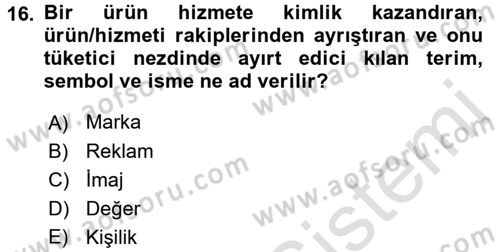 Reklamcılık Dersi Ara Sınavı Deneme Sınav Soruları 16. Soru