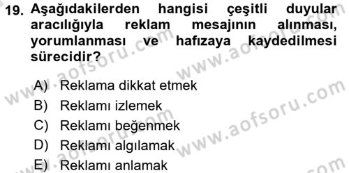 Reklamcılık Dersi Ara Sınavı Deneme Sınav Soruları 19. Soru