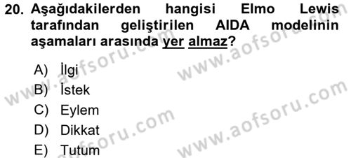 Reklamcılık Dersi Ara Sınavı Deneme Sınav Soruları 20. Soru