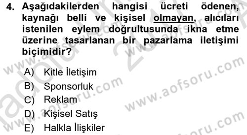 Reklamcılık Dersi 2017 - 2018 Yılı (Vize) Ara Sınav Soruları 4. Soru