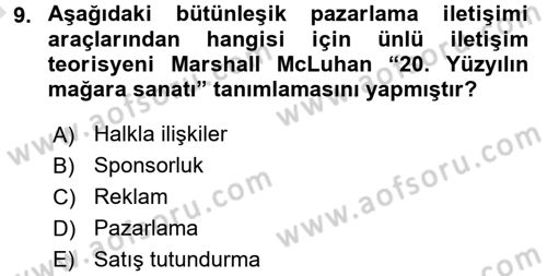 Reklamcılık Dersi Ara Sınavı Deneme Sınav Soruları 9. Soru