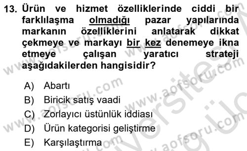 Reklamcılık Dersi 2018 - 2019 Yılı 3 Ders Sınav Soruları 13. Soru
