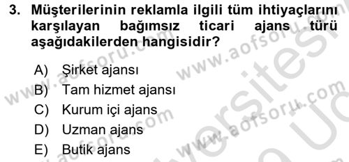 Reklamcılık Dersi 2018 - 2019 Yılı 3 Ders Sınav Soruları 3. Soru
