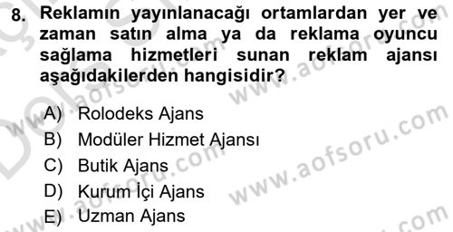 Reklamcılık Dersi 2018 - 2019 Yılı 3 Ders Sınav Soruları 8. Soru