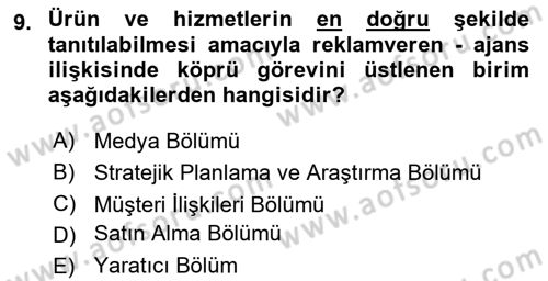 Reklamcılık Dersi 2018 - 2019 Yılı 3 Ders Sınav Soruları 9. Soru