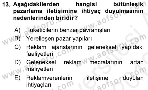 Reklamcılık Dersi Ara Sınavı Deneme Sınav Soruları 13. Soru