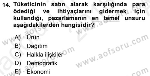 Reklamcılık Dersi 2018 - 2019 Yılı (Vize) Ara Sınav Soruları 14. Soru