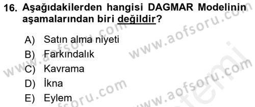 Reklamcılık Dersi Ara Sınavı Deneme Sınav Soruları 16. Soru