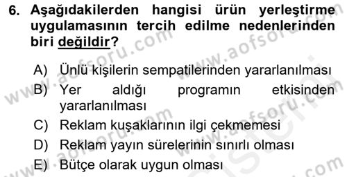 Reklamcılık Dersi Ara Sınavı Deneme Sınav Soruları 6. Soru