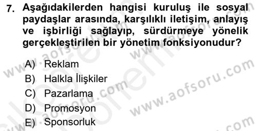 Reklamcılık Dersi Ara Sınavı Deneme Sınav Soruları 7. Soru