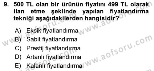 Reklamcılık Dersi 2018 - 2019 Yılı (Vize) Ara Sınav Soruları 9. Soru