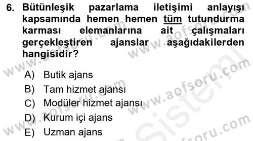 Reklamcılık Dersi 2018 - 2019 Yılı (Final) Dönem Sonu Sınav Soruları 6. Soru