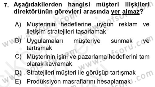 Reklamcılık Dersi 2018 - 2019 Yılı (Final) Dönem Sonu Sınav Soruları 7. Soru