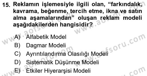 Reklamcılık Dersi Ara Sınavı Deneme Sınav Soruları 15. Soru
