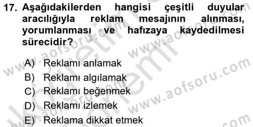 Reklamcılık Dersi 2019 - 2020 Yılı (Vize) Ara Sınav Soruları 17. Soru