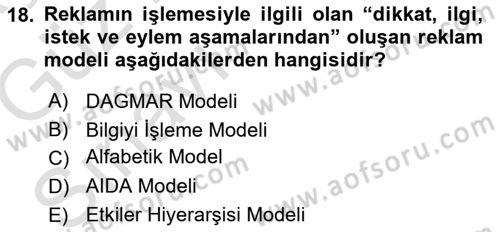 Reklamcılık Dersi Ara Sınavı Deneme Sınav Soruları 18. Soru