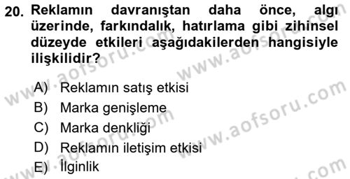 Reklamcılık Dersi Ara Sınavı Deneme Sınav Soruları 20. Soru