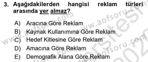 Reklamcılık Dersi Ara Sınavı Deneme Sınav Soruları 3. Soru