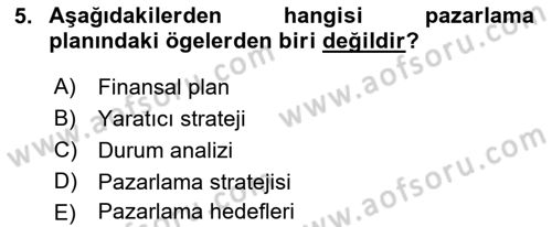 Reklamcılık Dersi Ara Sınavı Deneme Sınav Soruları 5. Soru