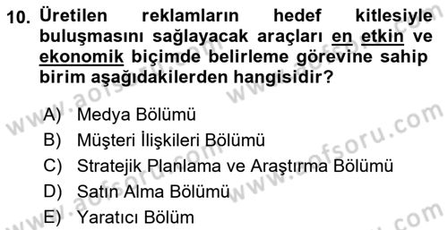 Reklamcılık Dersi 2019 - 2020 Yılı (Final) Dönem Sonu Sınav Soruları 10. Soru