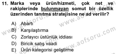 Reklamcılık Dersi 2019 - 2020 Yılı (Final) Dönem Sonu Sınav Soruları 11. Soru