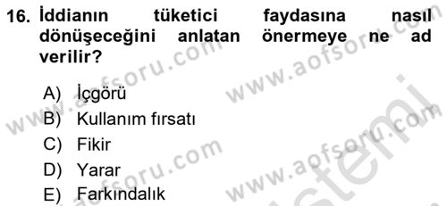 Reklamcılık Dersi 2019 - 2020 Yılı (Final) Dönem Sonu Sınav Soruları 16. Soru