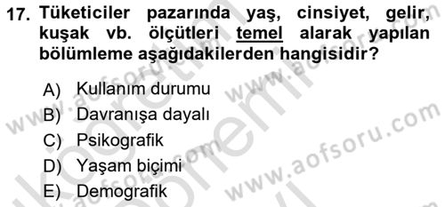 Reklamcılık Dersi 2019 - 2020 Yılı (Final) Dönem Sonu Sınav Soruları 17. Soru